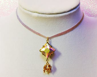 Vintage Gold Unicorn Choker Necklace | Iridescent | Ribbon Choker | Boho Jewelry | Aurora Borealis Crystal | Unicorn Lover Gifts