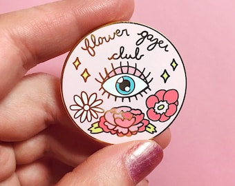 Flower Gazer Club Enamel Pin – Floral Enamel Pin – Cottagecore Fairycore Gift – Nature Lover Accessory