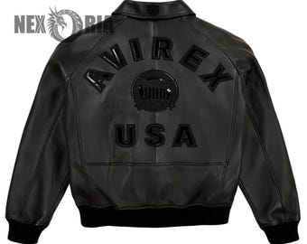 Herren Avirex Schwarz Echt Bomber American Flight Classic Jacke Original Rindsleder Herrenjacke