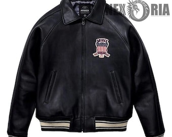 Herren Avirex Echte Bomber American Fliegerjacke Original Rindsleder Herrenjacke