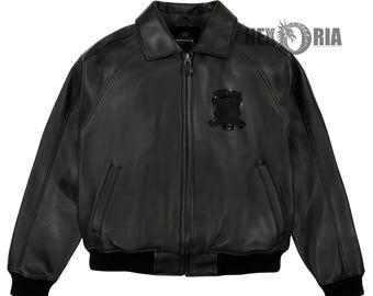Schwarze lederne Bomberjacke - Avirex Style Rindsleder Flugfliegermantel
