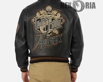 Chaqueta de vuelo americana Avirex negra auténtica para hombre, chaqueta de cuero original para hombre