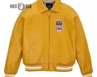 Chaqueta Avirex amarilla auténtica para hombre, estilo aviador americano, clásica, de piel de vaca original.