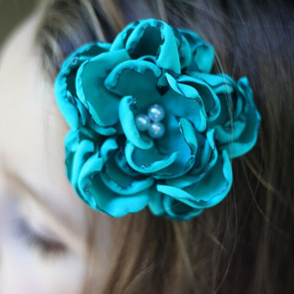 Fabric Flower Hair Clip Teal Blue Green Fabric Flower Hair Accessory Headband