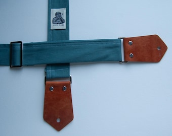 Correa de guitarra de sarga verde azulado hecha a mano