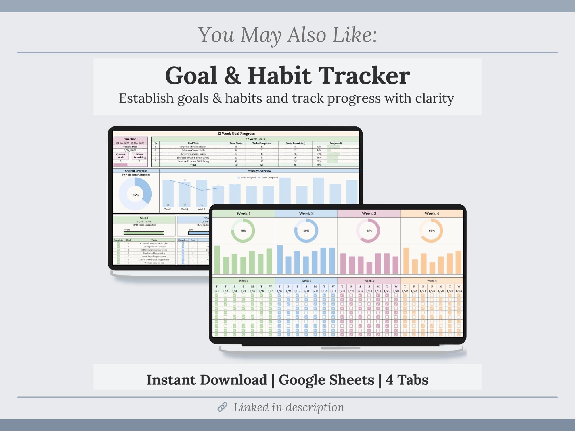 12 Week Year Planner Google Sheets | Quarterly Goal Planner Digital ...