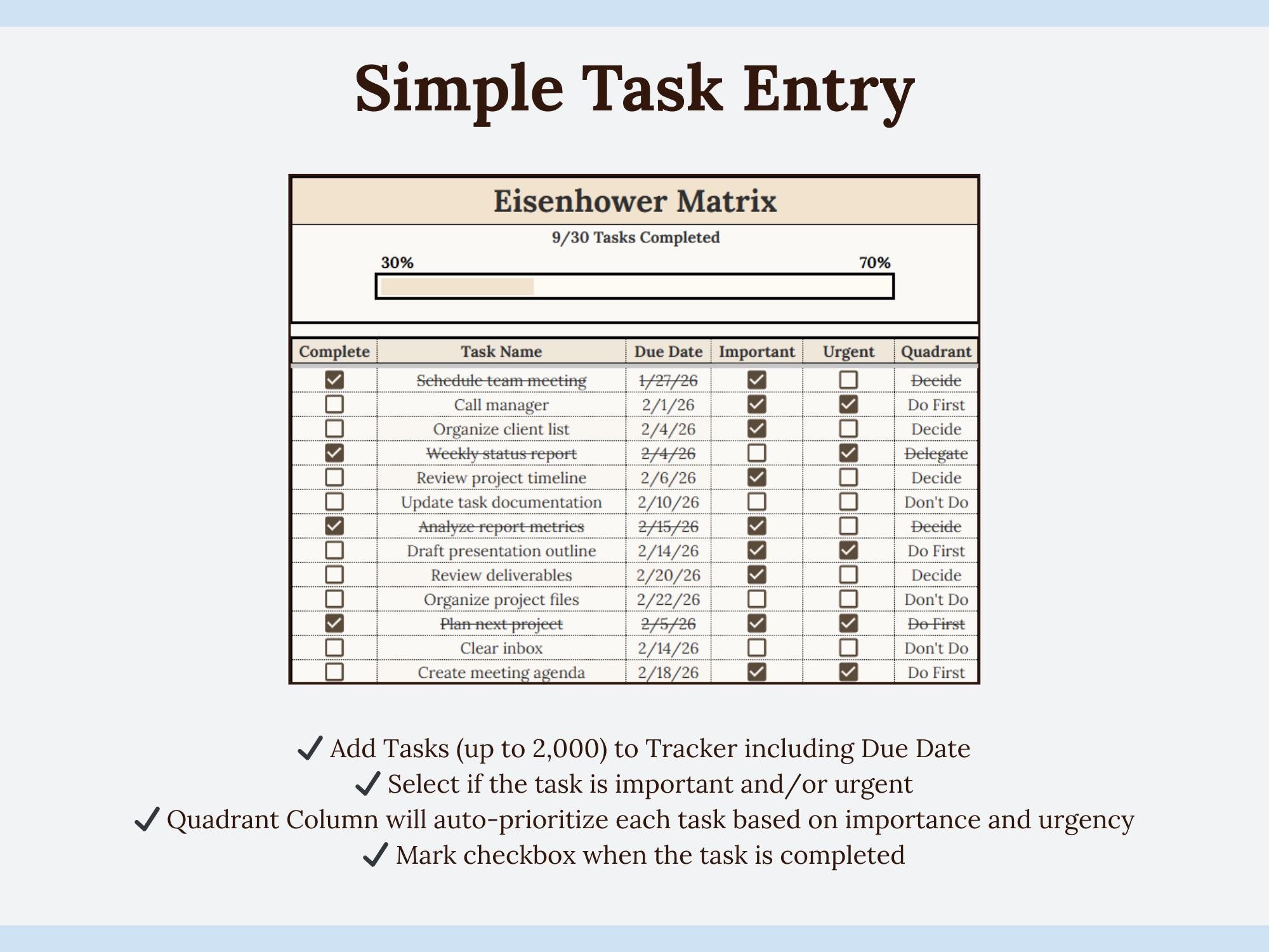 Eisenhower Matrix With Smart Calendar | Task Tracker Spreadsheet Google ...