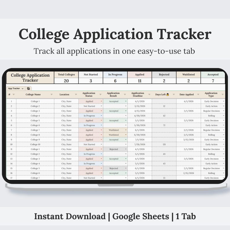 College Application Tracker | College Tracker | College Planning ...