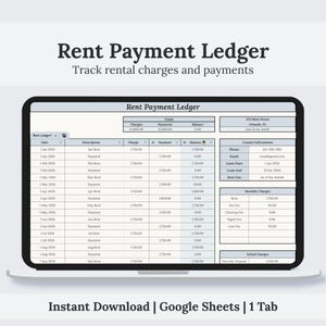Ledger | Tenant Ledger | Verleih-Ledger | Mietzahlungs-Tracker | Haus und Wohnungswirtschaft | Mietzahlung | Google Sheets Tabelle