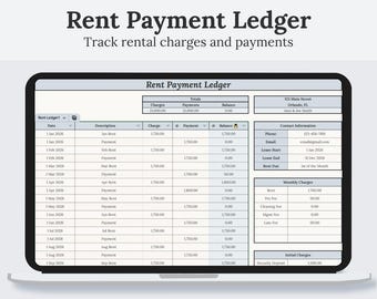 Rent Ledger | Tenant Ledger | Rental Ledger | Rent Payment Tracker | Landlord Property Management | Rent Payment | Google Sheets Spreadsheet