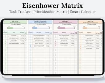 Eisenhower Matrix with Smart Calendar | Task Tracker Spreadsheet Google Sheets | To Do List Priority Matrix | Work Organization Template
