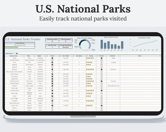 National Park Tracker Google Sheets Spreadsheet | National Parks Checklist | National Park Checklist | Travel Tracker | Travel Template