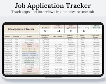 Job Application Tracker Google Sheets | Job Tracker | Simple Job Search & Interview Organizer | Interview Tracker | Digital Spreadsheet