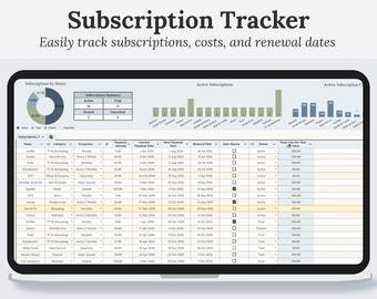 Subscription Tracker Google Sheets Spreadsheet | Bill Tracker | Subscription Manager | Simple Subscription Expense Tracker