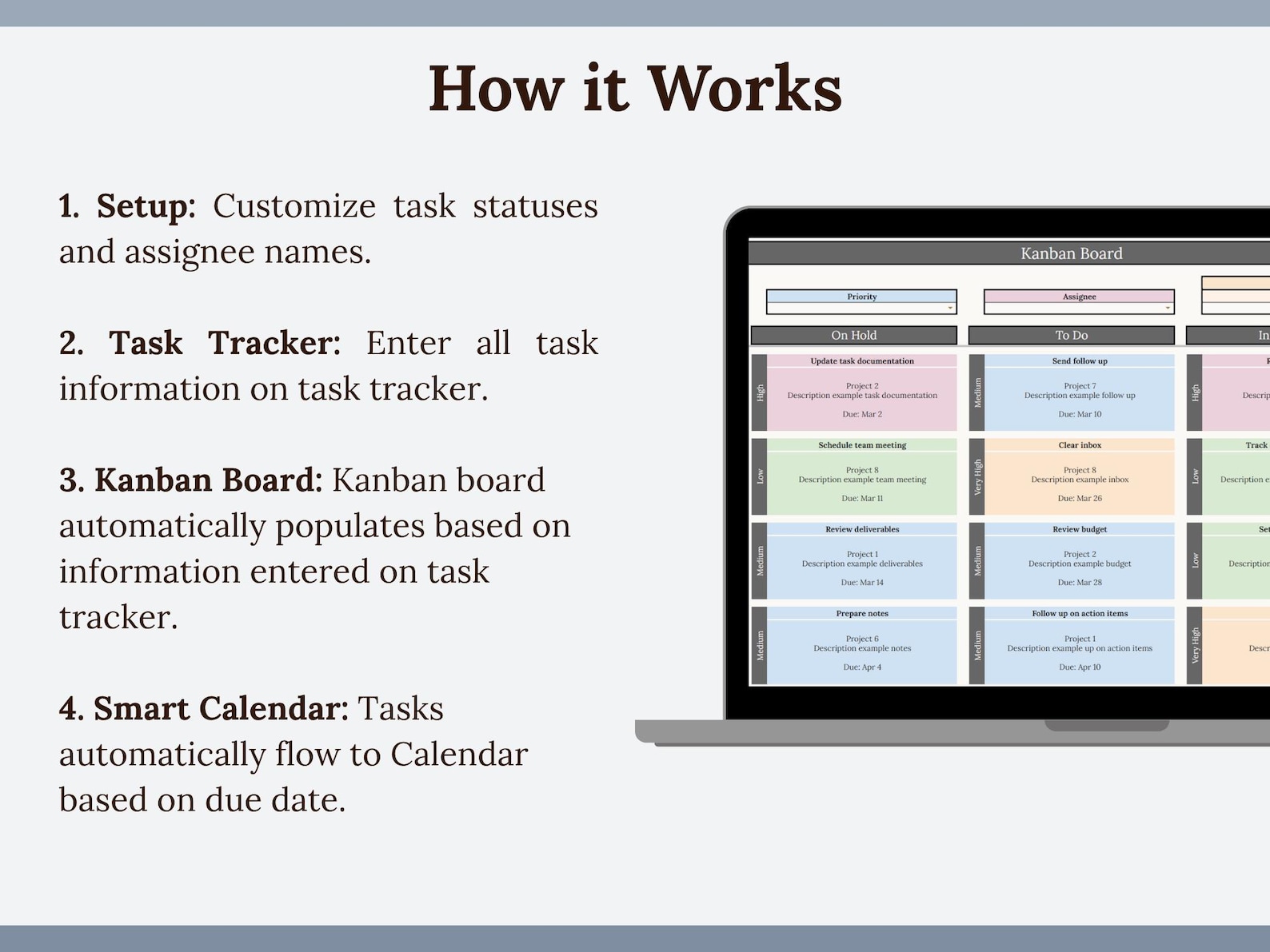Kanban Board Spreadsheet With Smart Calendar Google Sheets | Task ...