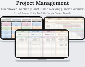 Project Management Spreadsheet Bundle | Eisenhower Matrix | Kanban Board | Gantt Chart | Smart Calendar | Task Tracker | Google Sheets