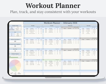 Workout Planner Google Sheets Spreadsheet | Workout Schedule | Fitness Checklist Tracker | Workout Plan | Smart Calendar | Gym Planner
