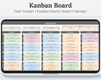 Kanban Board Spreadsheet with Smart Calendar Google Sheets | Task Manager Kanban Template | Task Tracker | Project Management Spreadsheet