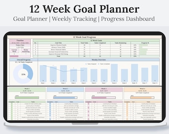 12 Week Year Planner Google Sheets | Quarterly Goal Planner Digital Spreadsheet | Goal Setting Planner | 12 Week Goal Template