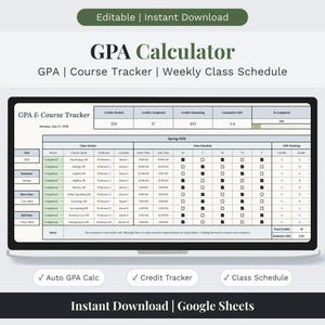 College GPA Calculator, Course Tracker, Weekly Class Schedule Spreadsheet | Student Course Planner | Google Sheets