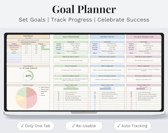 Goal Planner Google Sheets Spreadsheet | Simple Goal Tracker | SMART Goal Setting Template | Annual Vision Board | New Year's Resolutions