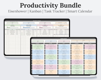 Eisenhower Matrix + Kanban Board with Task Tracker & Smart Calendar | Digital Productivity Bundle Google Sheets Spreadsheet