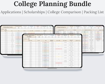 College Planning Bundle Spreadsheet | College Application & Scholarship Tracker | College Comparison | College Packing List | Google Sheets