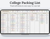 College Packing List | Dorm Packing Checklist | College Moving Essentials | Apartment Move-In Planning | College Spreadsheet Google Sheets