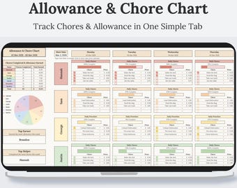 Allowance Chart Spreadsheet | Teen Chore Chart | Summer Chore Chart with Money | Allowance Chart for Kids | Summer Chore List | Google Sheet
