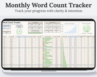 Monthly Word Count Tracker | Novel Planner | NaNoWriMo Tracker | Book Writing Planner | Write a Book | Word Count Tracking | Google Sheets