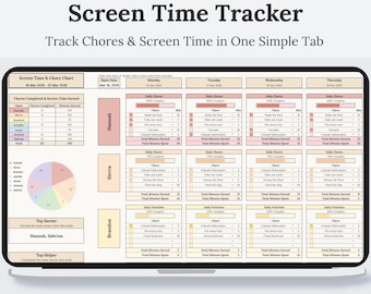 Summer Screen Time & Summer Chore List Spreadsheet | Screen Time Rules | Earn Screen Time | Screen Time Tracker | Chore Chart | Google Sheet