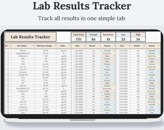 Lab Results Tracker Spreadsheet | Lab Results Log | Blood Work Tracker | Lab Test Log Sheet | Bloodwork Tracker | Google Sheets