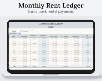 Monthly Rent Ledger Template | Tenant Ledger & Rent Payment Tracker by Month | Landlord Property Management | Google Sheets Spreadsheet