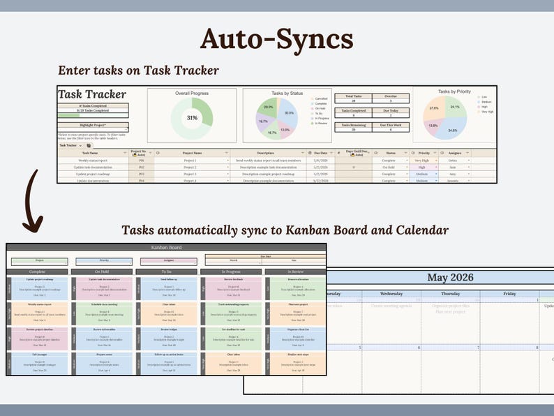 Kanban Board Spreadsheet With Smart Calendar Google Sheets | Task ...