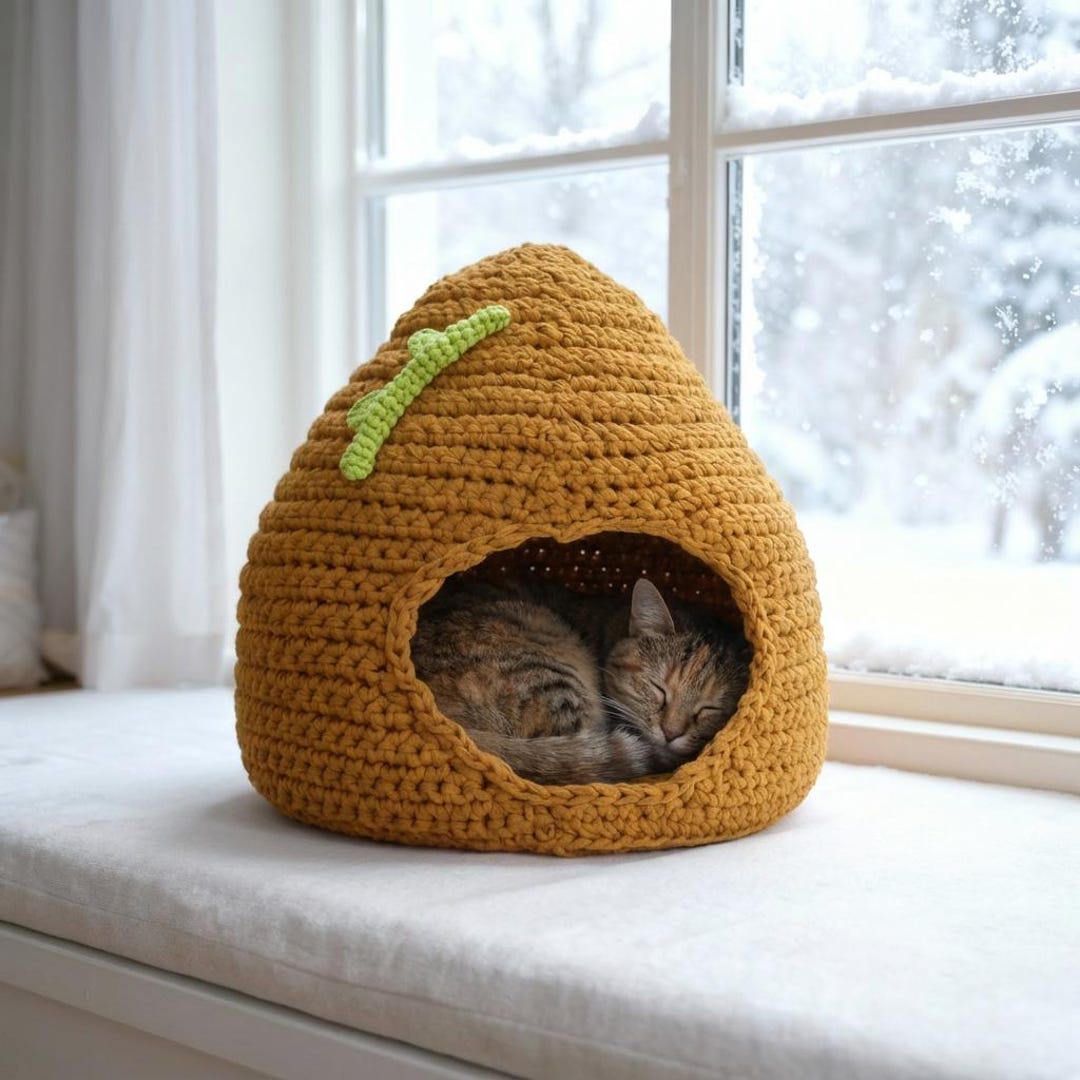 Cat Bed Crochet Pattern | Acorn Cat Cave / Cat Bed - Etsy