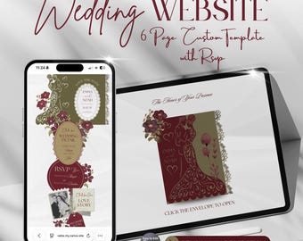 Old Money Wedding Website Template with RSVP | Vintage Floral Canva Wedding Site, Editable Save the Date & Invitation | Instant Download