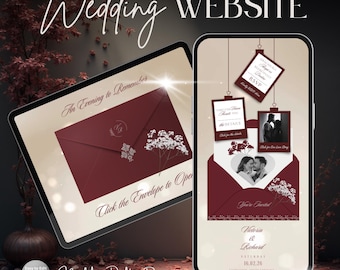 Burgundy Old Money Wedding Website Template with RSVP | Editable Canva Design, Instant Download