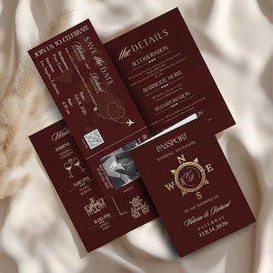 Old Money Style Passport Wedding Invitation Canva