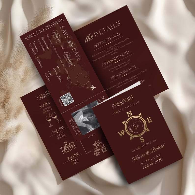 Old Money Style Passport Wedding Invitation Canva