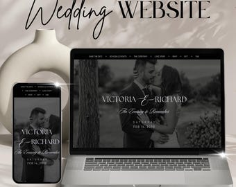 Black & White Luxury Wedding Website Template with RSVP | Editable Canva Design, Instant Download
