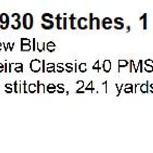 May include: A design layout with a blue rectangle and a black floral pattern. The text indicates the design is 4 (7/16) inches by 2 (1/4) inches, with 5930 stitches, 1 color, and 1 needle. The color is New Blue, Madeira Classic 40 PMS 2766.