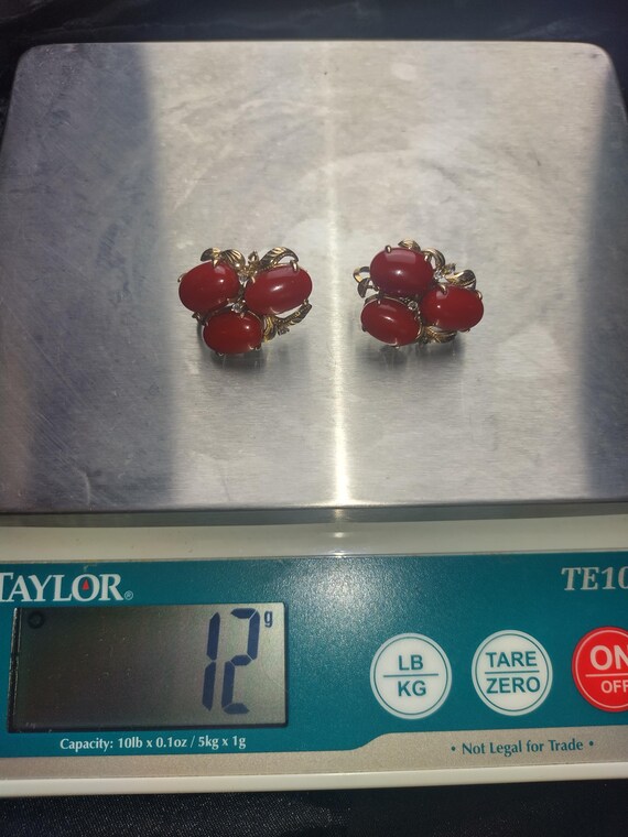 Vintage Oxblood Coral Diamond 18k Yellow Gold Ear… - image 6