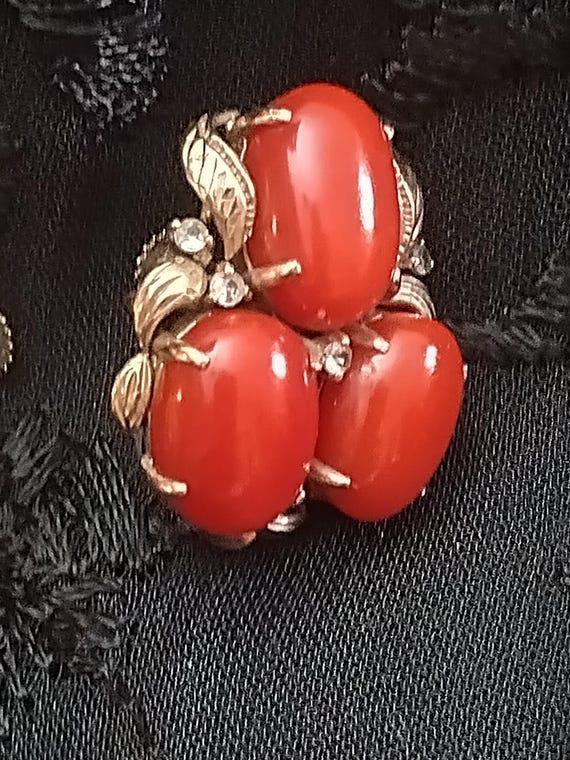 Vintage Oxblood Coral Diamond 18k Yellow Gold Ear… - image 1