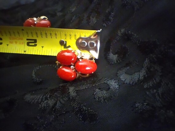 Vintage Oxblood Coral Diamond 18k Yellow Gold Ear… - image 5