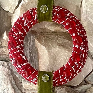 Christmas Red & Green Tweed, Gems, and Velvet Wreaths Trios set of 2 image 5