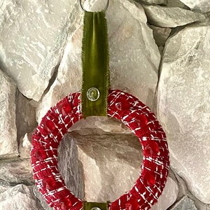 Christmas Red & Green Tweed, Gems, and Velvet Wreaths Trios set of 2 image 3