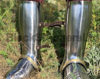 Gothic Plate Leg Armor With Sabatons | Medieval Steel Greaves And Sabatons Set | LARP Leg Protection For Cosplay And Costumes