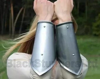 Dark Age Knight Lady Arm Bracers Guard | Medieval Steel LARP Pair Of Arm Guard Protection | Battle Ready Cosplay Lady Costume Bracers