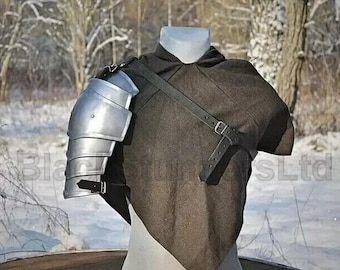 Medeltida stålaxel Pauldron | Viking korsfarare stålrustning axel för LARP, Cosplay och strid | Reenactment rustning kostym