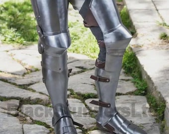 Gothic Leg Armor With Sabatons And Greaves | Medieval Steel Greaves, Sabatons And Upper Leg Set | LARP Leg Protection For Cosplay Costumes